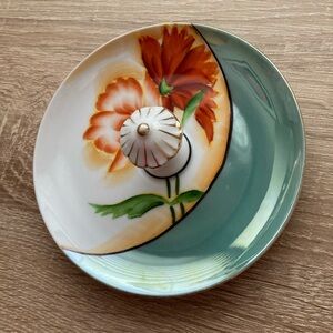 Vintage Hand Painted Noritake Lemon Wedge/Trinket/Jewelry Dish w/ Mushroom 🍄 🧡🍄🧡